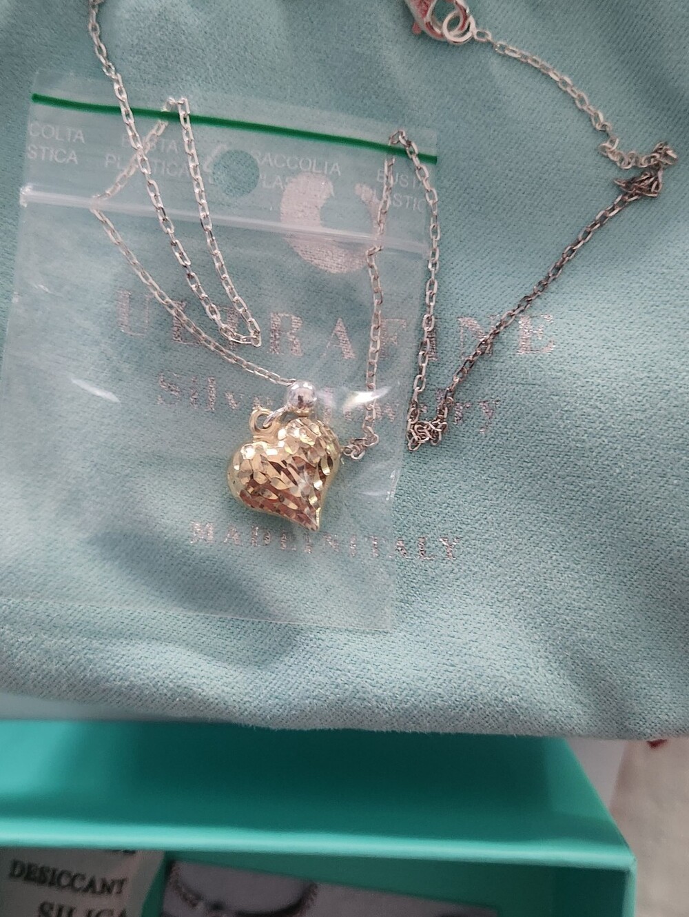 Ultra Fine Silver Heart Necklace 950 New 2-tone Retail Comp $139